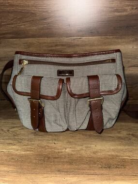 Burberry Black Label Houndstooth Check sling Bag with Brown Leather Trim